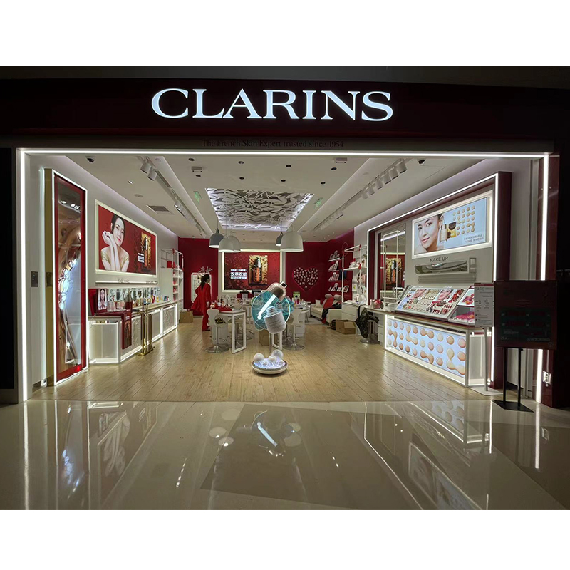 Clarins unique totem display with big factice